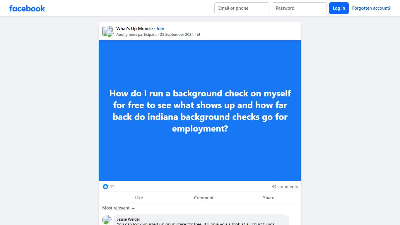 What's Up Muncie | How do I run a background check on myself for free to see what shows up and how far back do indiana background checks go for employment | Facebook